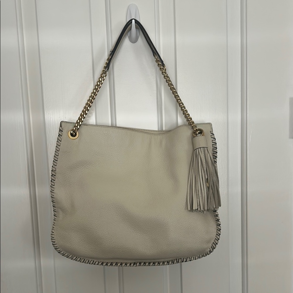 Michael Kors Cream and Shoulder Bag with Chain Strap and Tassel